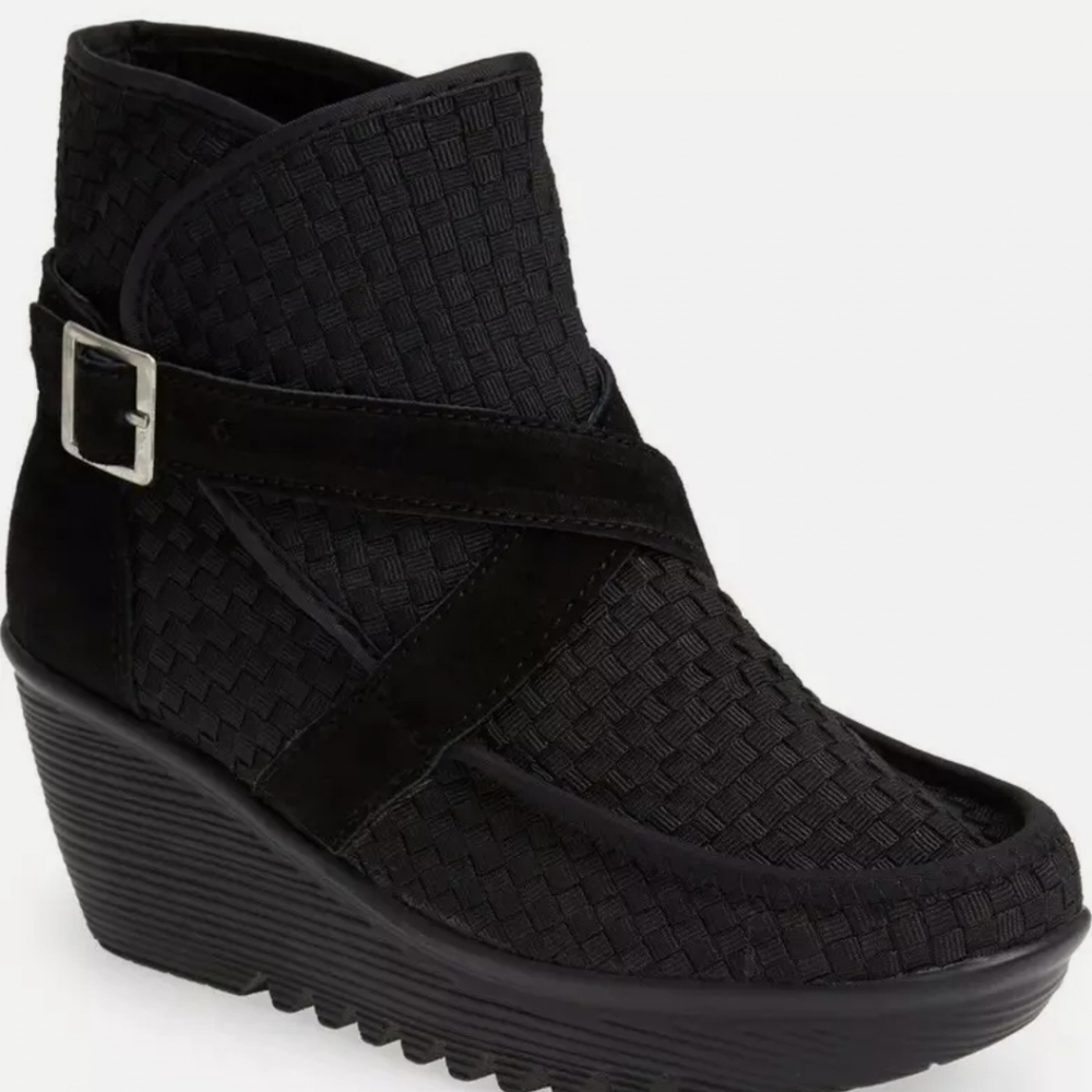 Bernie Mev Villamore Woven Buckle Strap Wedge Bootie- Black.